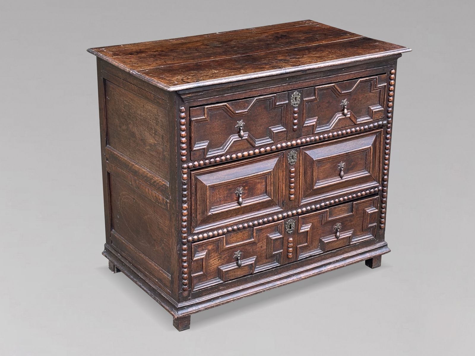 17th Century Charles II Period Jacobean Oak Geometric Chest Of Drawers photo furniture