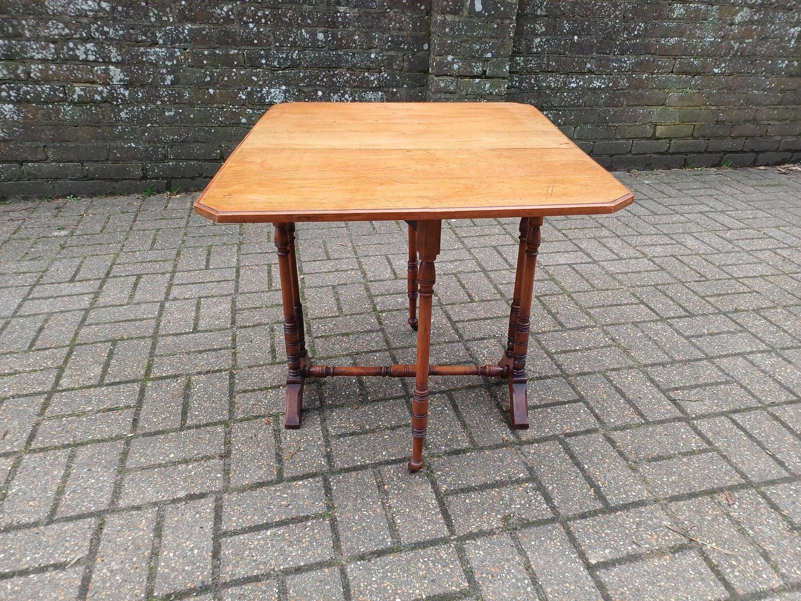 Victorian Mahogany Sutherland Table Drop Leaf Occasional Side Table Sofa Table Turned Base Brass Porcelain Castors Antique