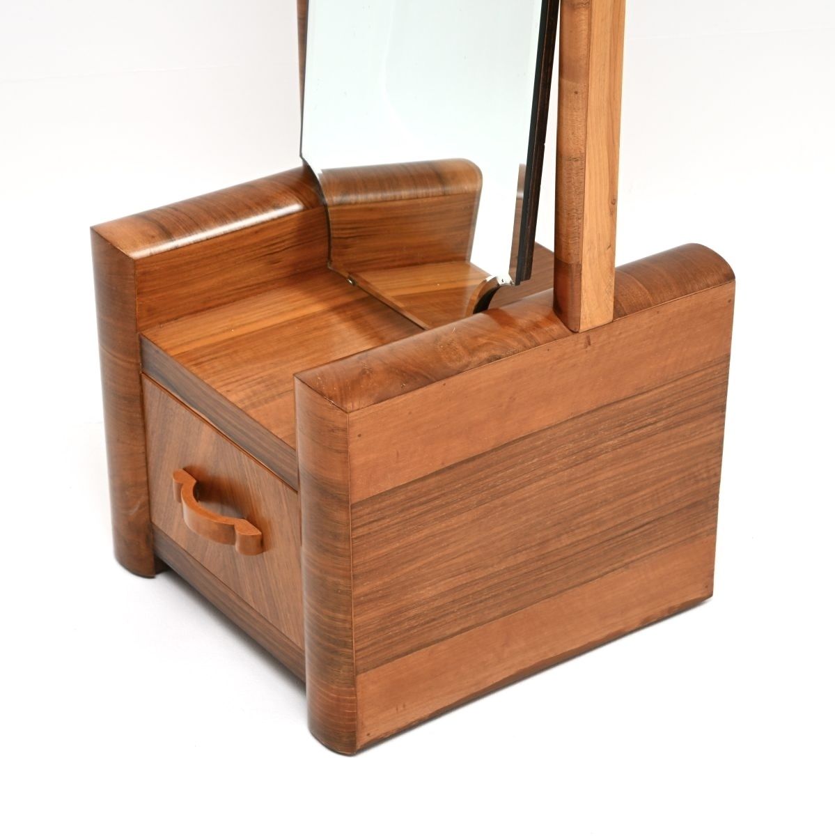 photo furniture Art Deco Figured Walnut Cheval Floor Mirror