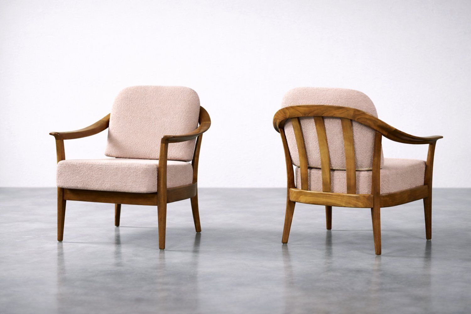 Mid Century German Modern Cherrywood And Pink Upholstered Armchairs From Wilhelm Knoll, 1970s, Set Of 2 photo Furniture