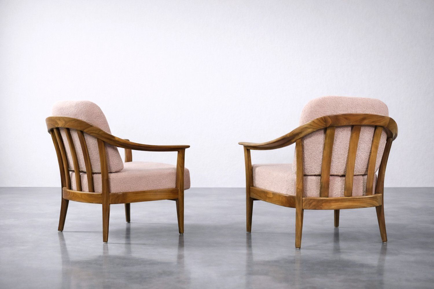 photo for sale Mid Century Duitse Fauteuils In Kersenhout Met Roze Bekleding Van Wilhelm Knoll, Jaren 1970, Set Van 2