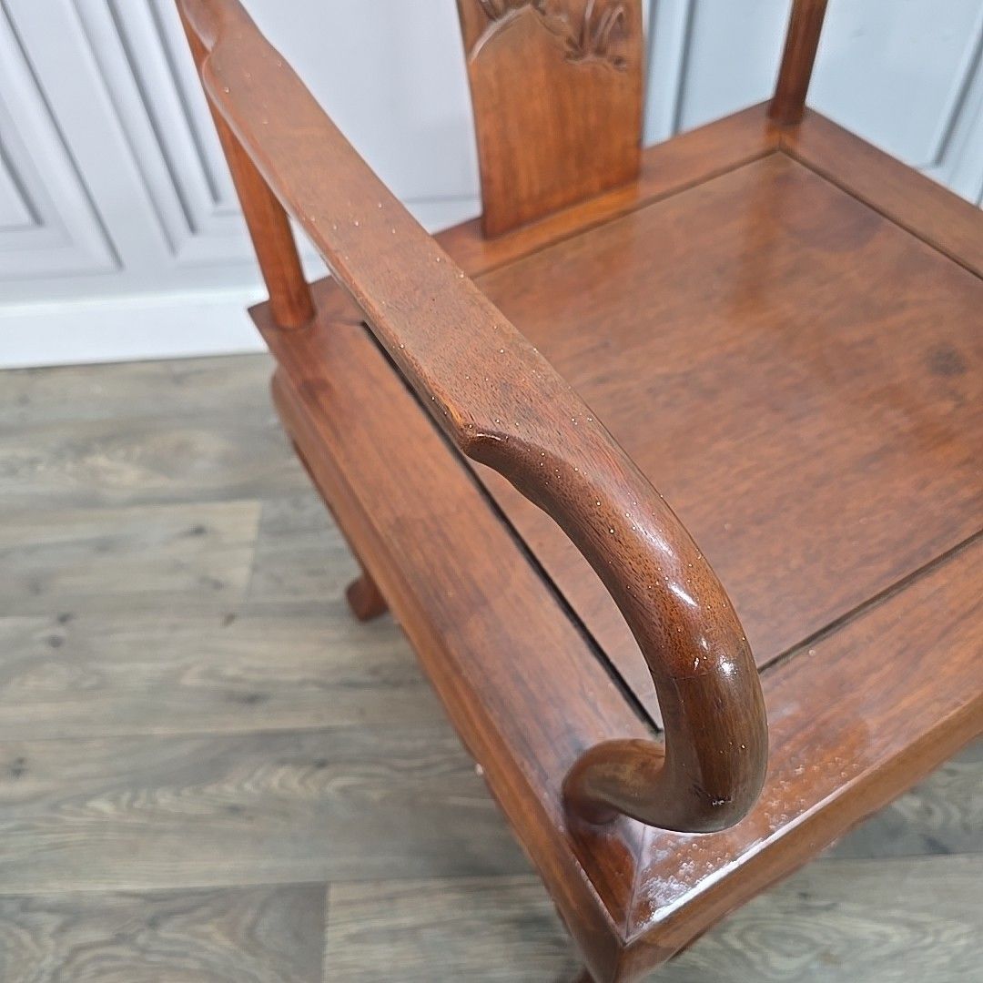 Antique Style Carved Armchair Oriental Chinese Art Deco Influence – Solid Wood photo 170.0