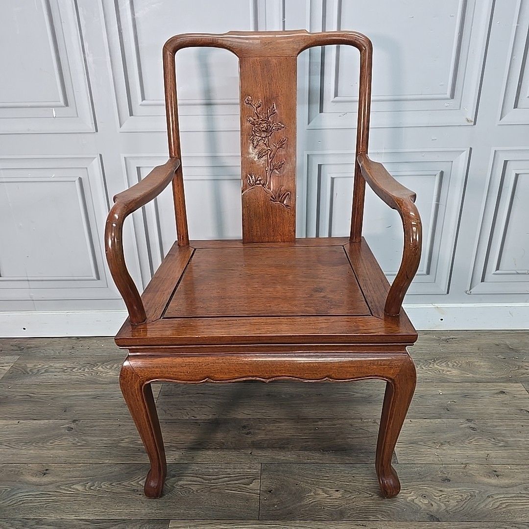 Antique Style Carved Armchair Oriental Chinese Art Deco Influence – Solid Wood photo buy