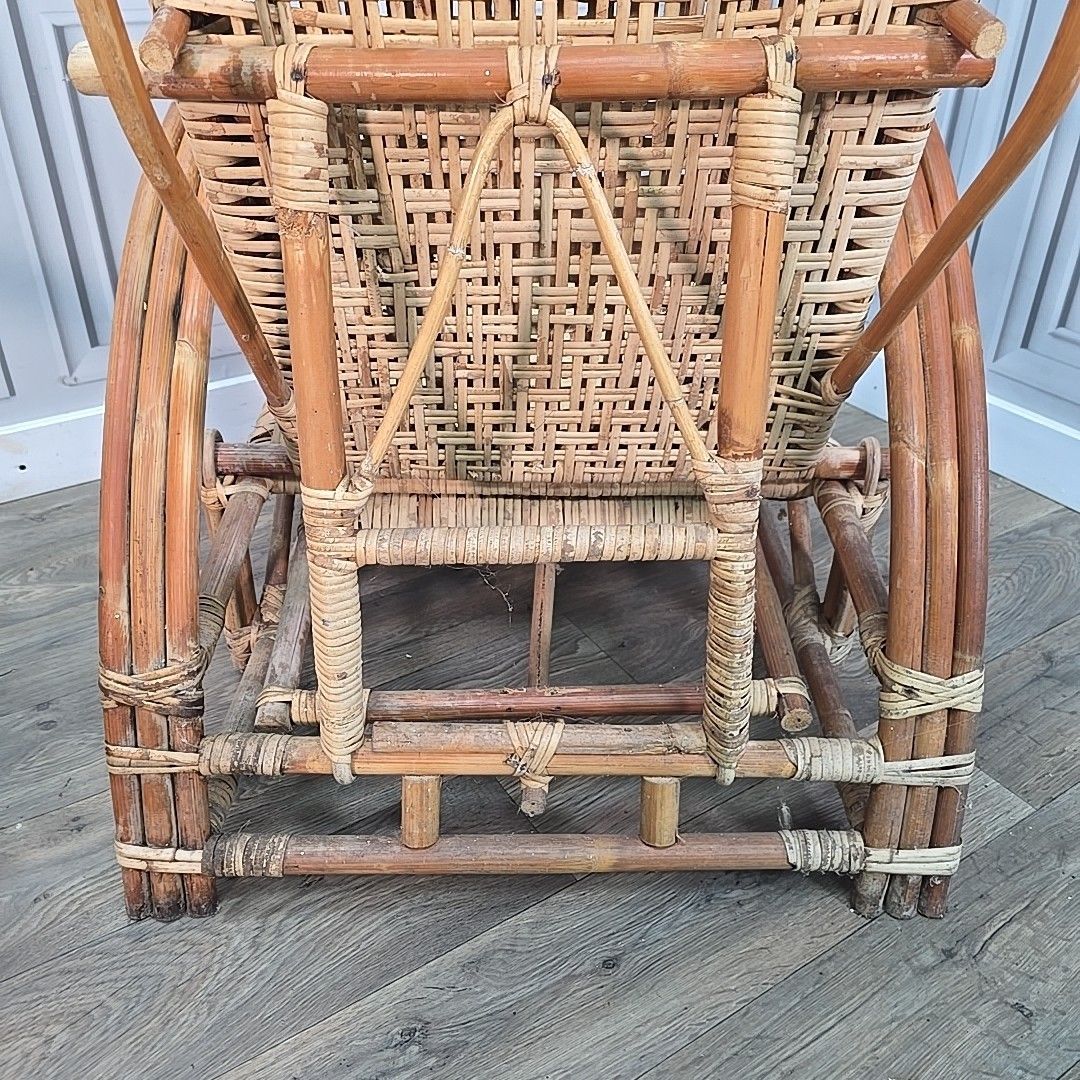 photo vintage Vintage Lounge Chairs Pair 2 Rattan Sun  Mid Century – Retro Cane Recliner Set