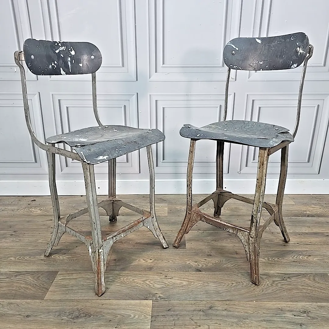 Vintage Industrial Tansad Chairs Pair 2 Reclaimed Machinist Factory Workshop