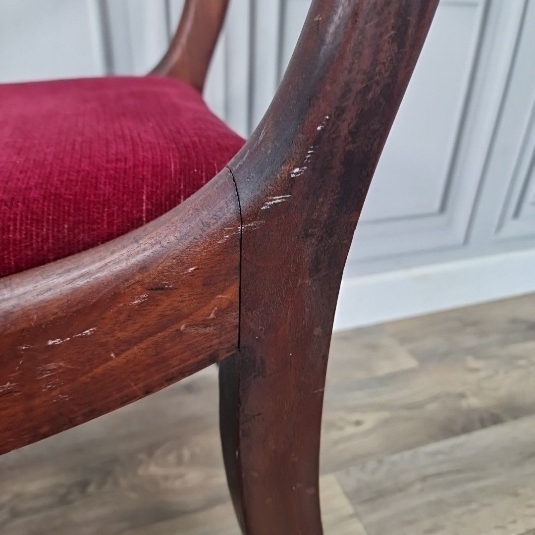 photo vinterior Antique Dining Chair Mahogany – Upholstered Seat Carved Legs 19th Century