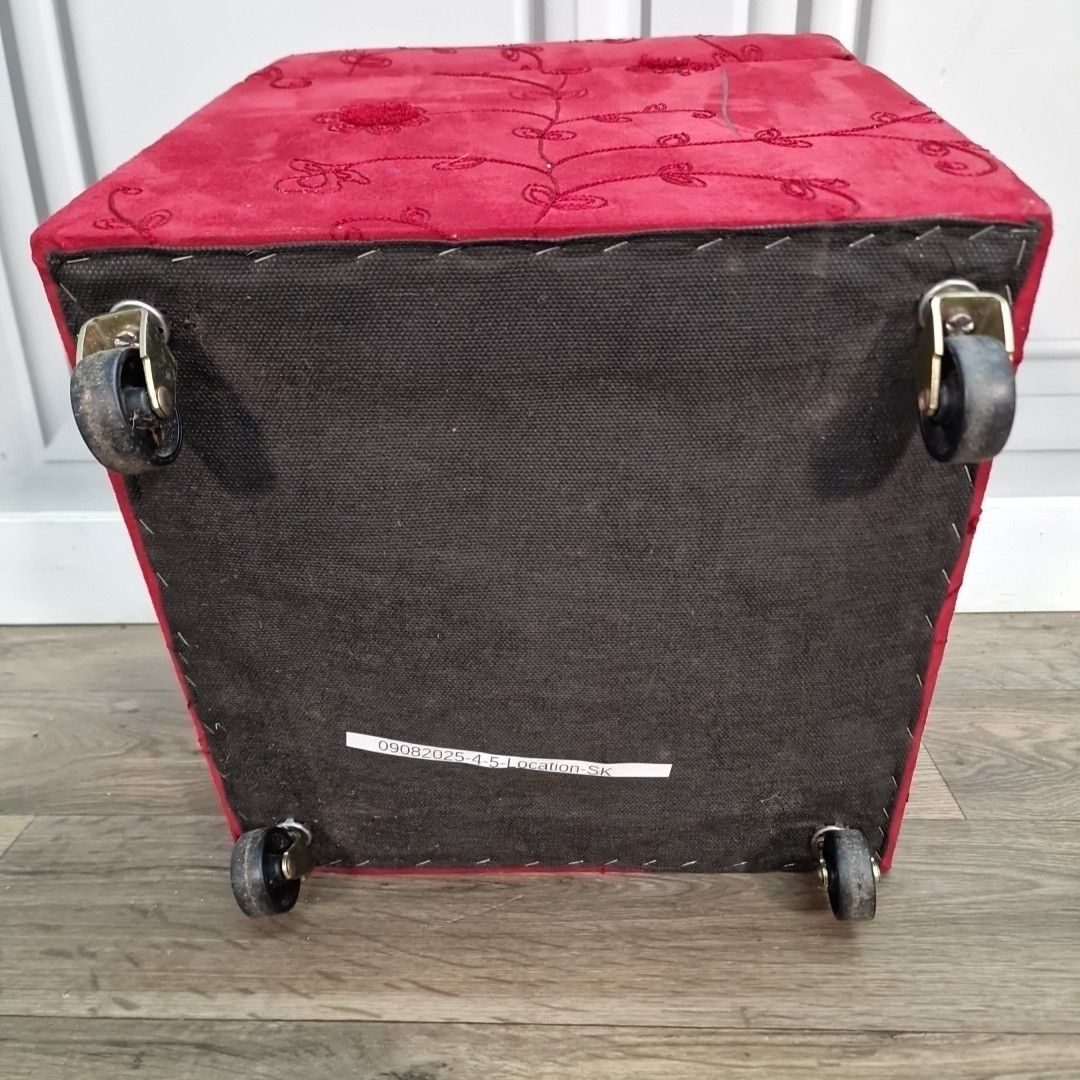 photo buy Vintage Ottoman Footstool Red Storage Foot Rest – Lift Up Lid Pouffe Retro