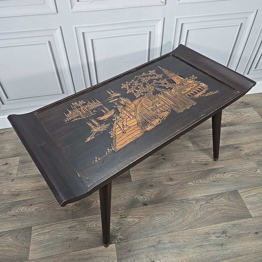 Vintage Chinese Coffee Table – Oriental Design Mid Century Asian Carved Wood photo for sale