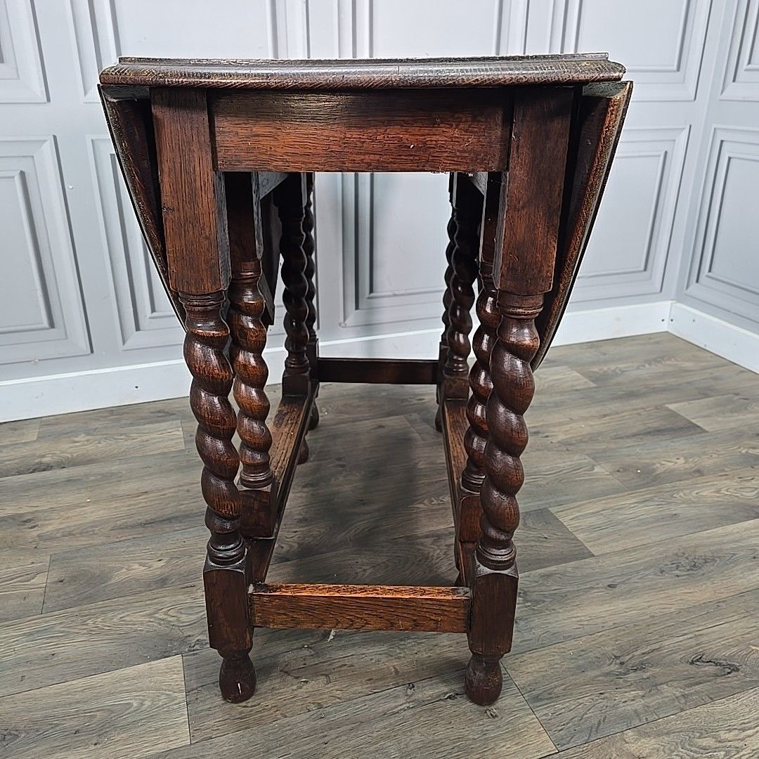 Antique Sofa Dining Table Solid Oak Barley Twist Drop Leaf Gate Leg Oval Wooden photo buy