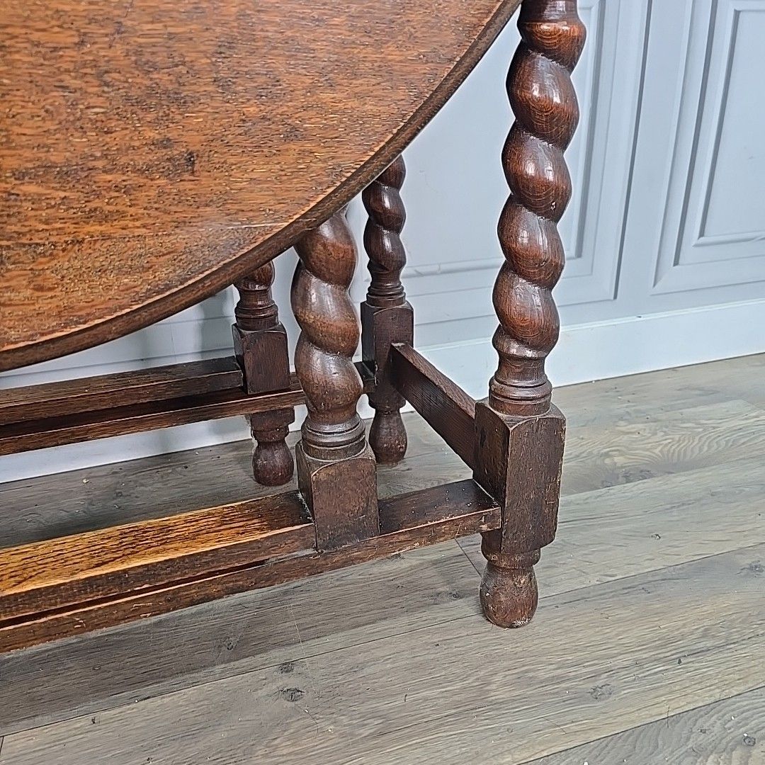 photo for sale Antique Sofa Dining Table Solid Oak Barley Twist Drop Leaf Gate Leg Oval Wooden