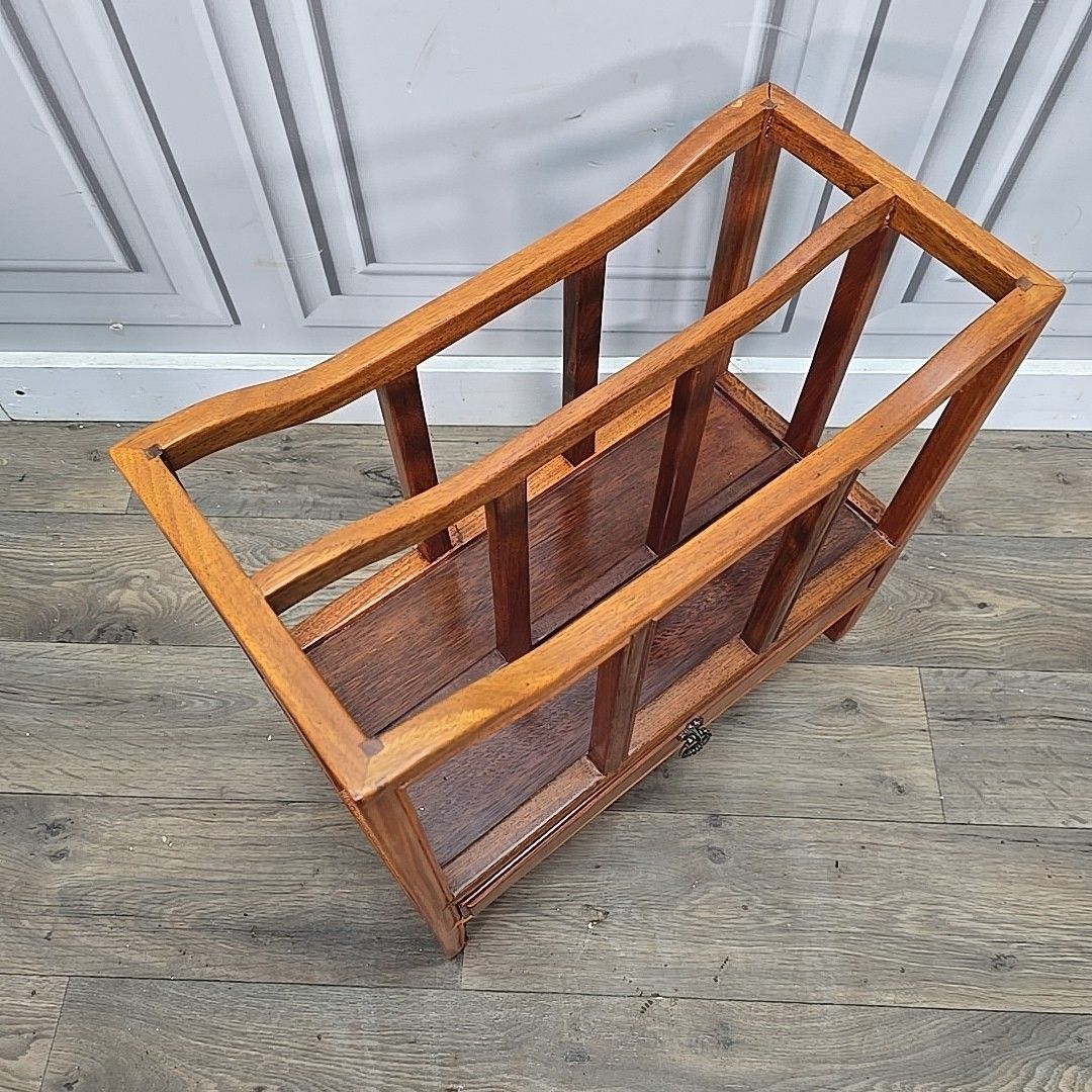 Antique Magazine Paper Rack Mahogany Canterbury  Drawer Solid Wood Vintage photo vinterior