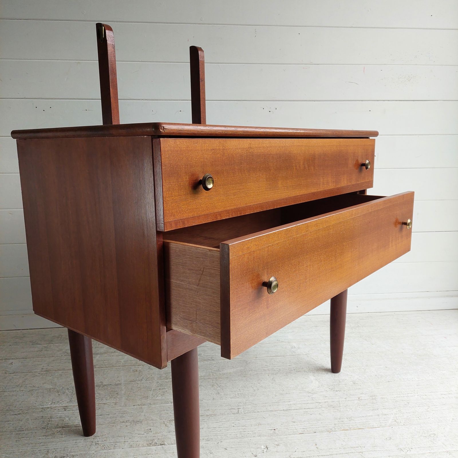 photo vinterior Mid Century Teak Chest Of Drawers With Mirror Scandinavian Dresser Vanity Unit  Side Table 60s