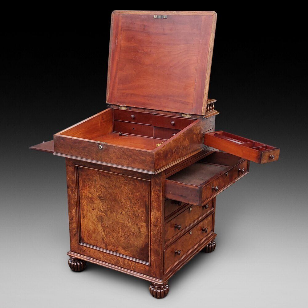 William IV Burr Yew Sliding Top Davenport Desk photo furniture