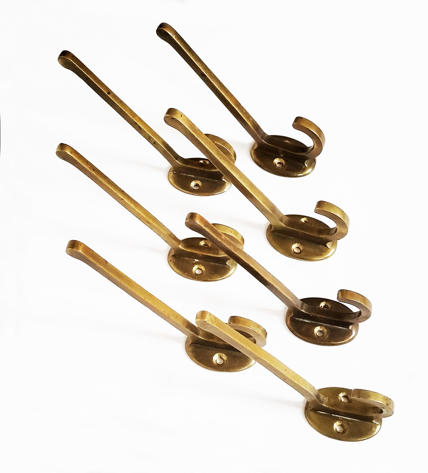 Viennese Art Nouveau Brass Wall Hooks, 1900s, Set Of 7 photo 1650.0