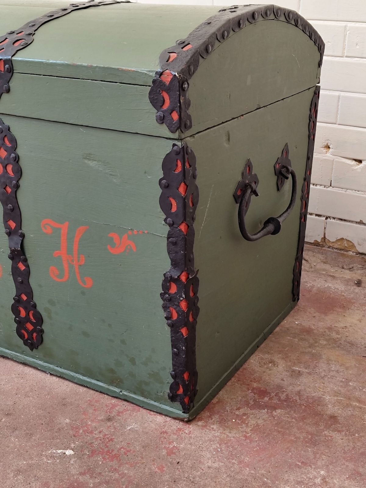 Antique Swedish Painted Dome Top Ships Travel Trunk Coffer Chest photo Furniture