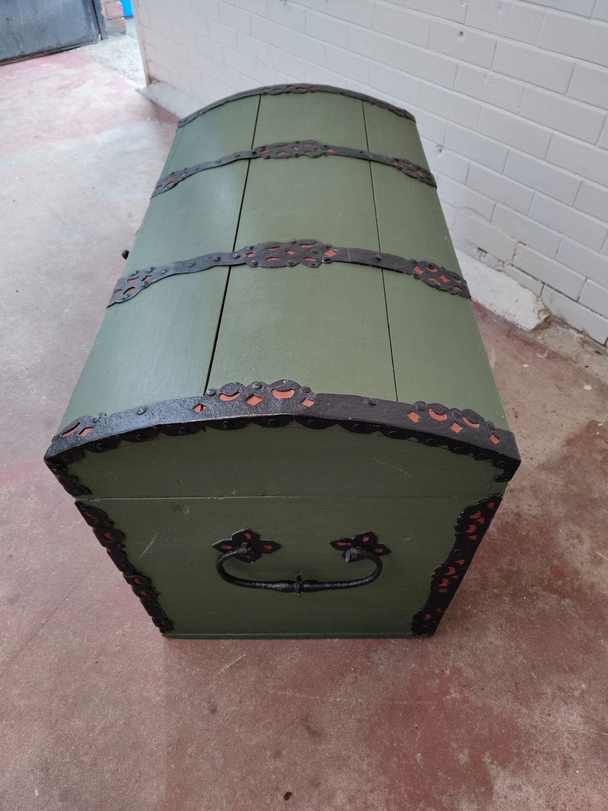 375.0 Antique Swedish Painted Dome Top Ships Travel Trunk Coffer Chest photo