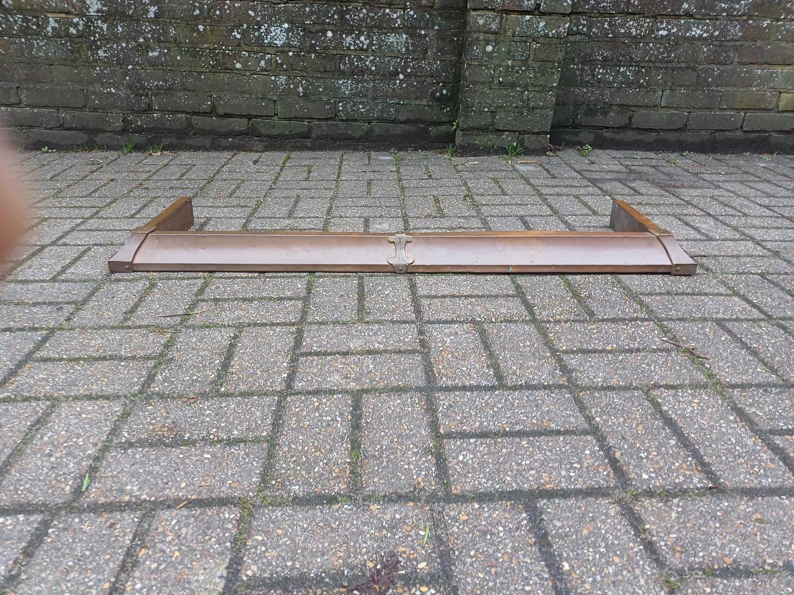 Antique 1920s Copper Fire Fender Solid Wood Carcass Brass & Copper Mounts Vintage Fireplace Rustic Patina Hearth Guard photo for sale