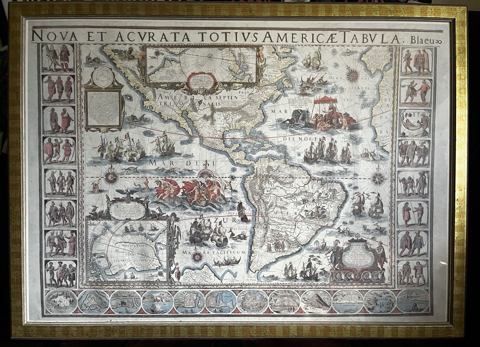 Large Framed Decorative Map Of The Americas – Statement Wall Piece (100 × 74 Cm) photo for sale