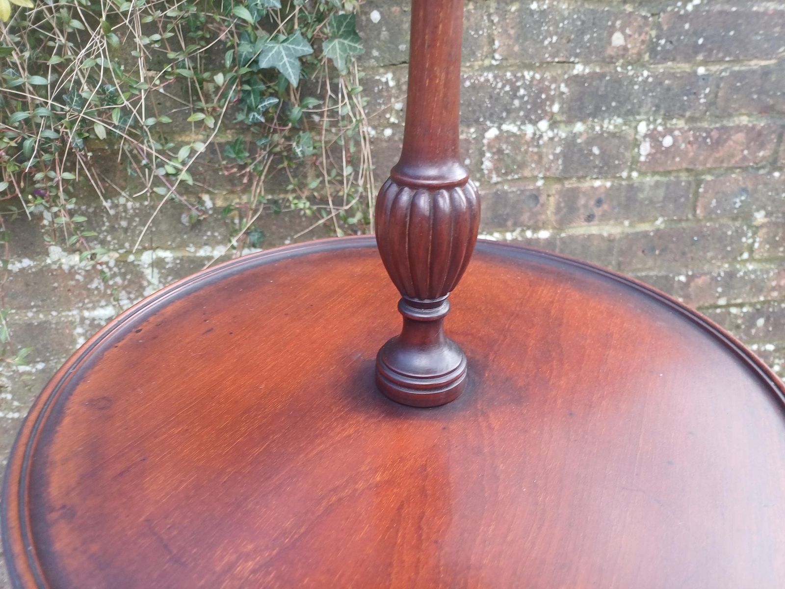 Vintage Mahogany Lazy Susan Wine Table Rotating Two Tier Side Table Solid Wood Tripod Base Fluted Column Occasional Table Free Hand Delivery photo for sale