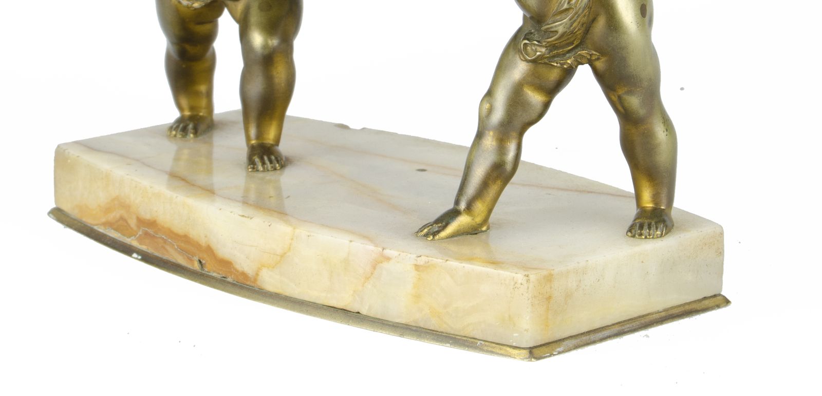 Late 19th Century Napoléon III Champlevé Gilt Bronze Sculpture Of Puttiwith Marble Base, France photo vintage