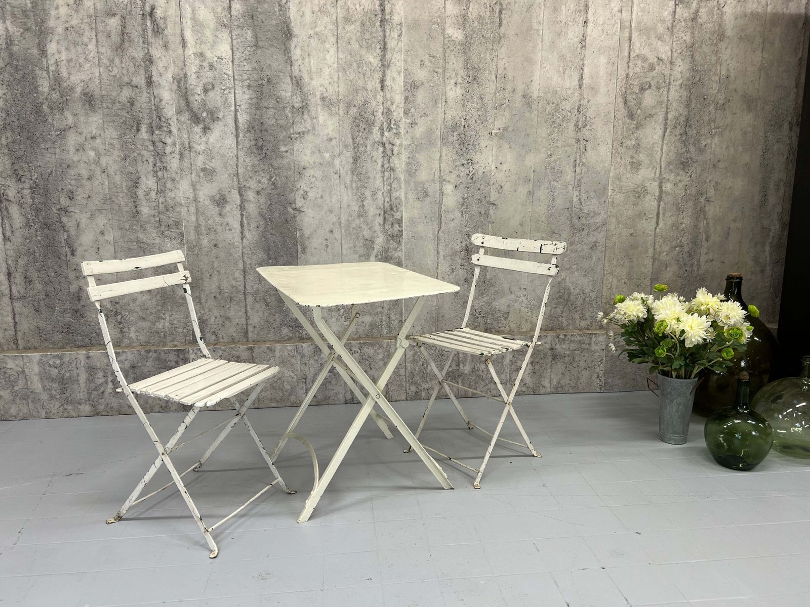 Folding White Garden Table And Two Bistro Chairs photo furniture