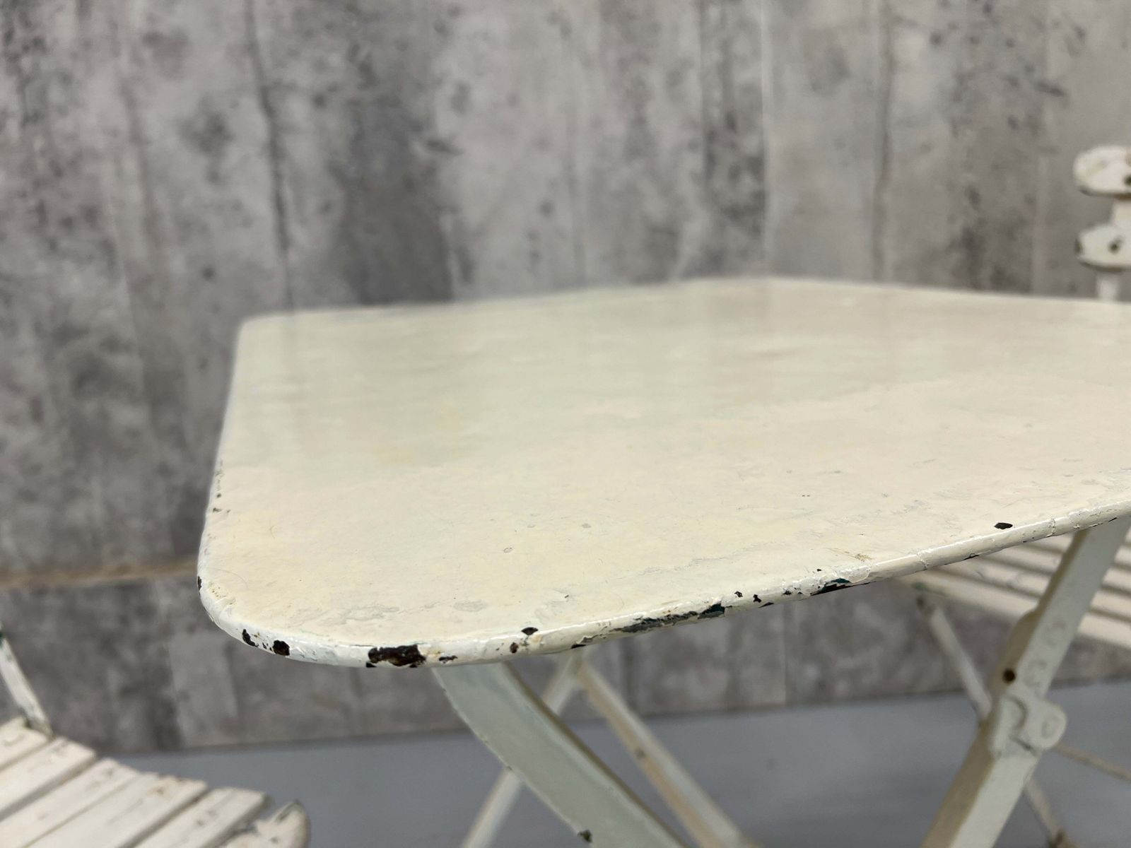 Folding White Garden Table And Two Bistro Chairs photo vintage