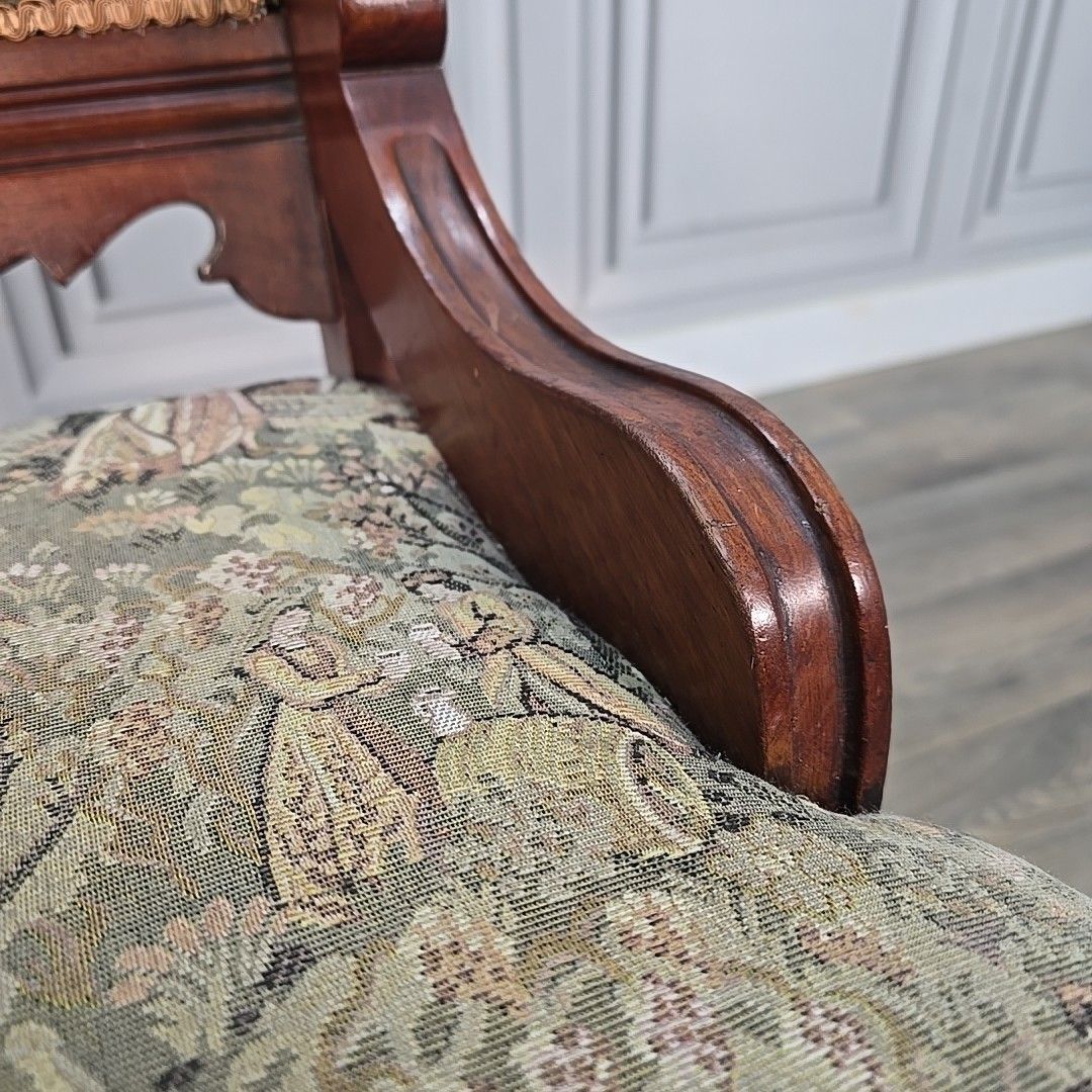 photo furniture Antique Upholstered Nursing Chair Low Hall Solid Carved Wooden Tapestry Seat