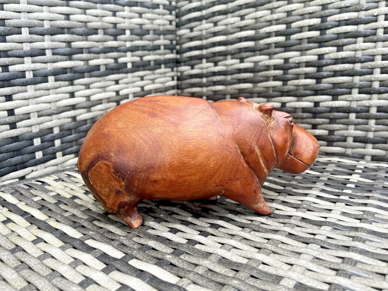 Mid Century Heavy Carved Teak Hardwood Hippo Sculpture Treen Ornament Vintage photo 85.0