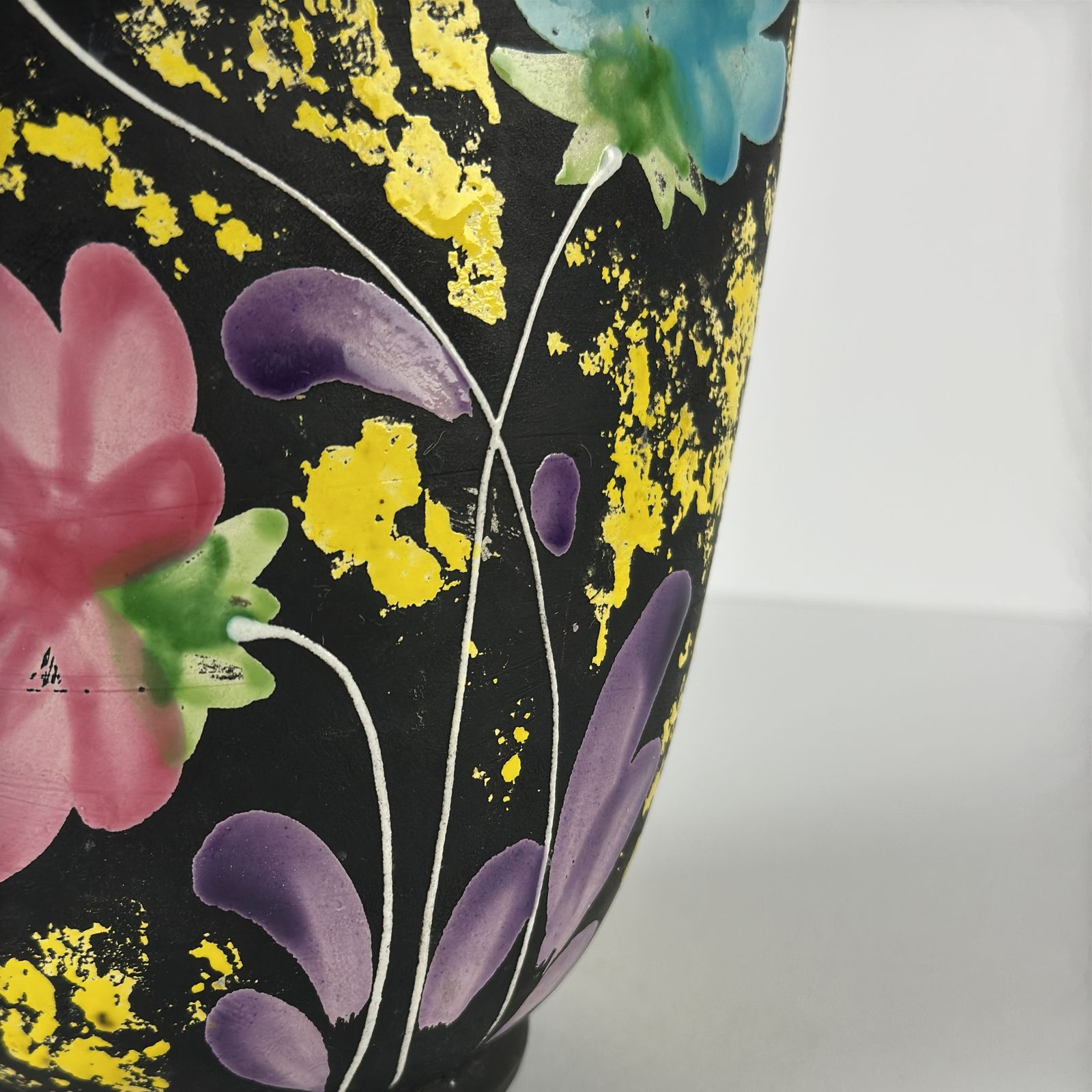 Floral Ceramic Vase, Black Yellow Glaze, Alvino Bagni For Raymor, Italian 1960s photo Home Decor