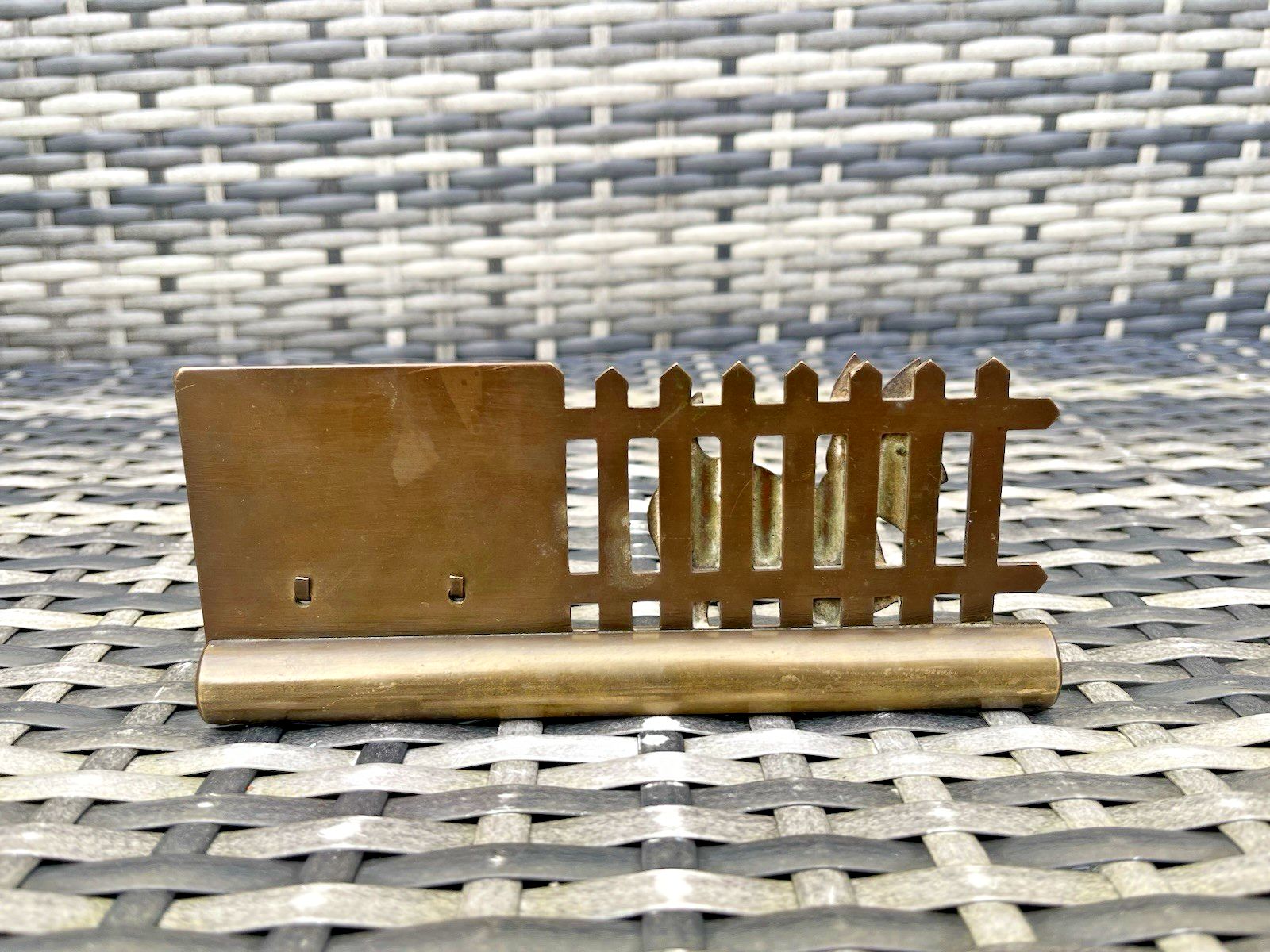 Antique Art Deco Copper & Brass Scottie Dog Terrier Desk Matchbox Holder Matches photo vintage