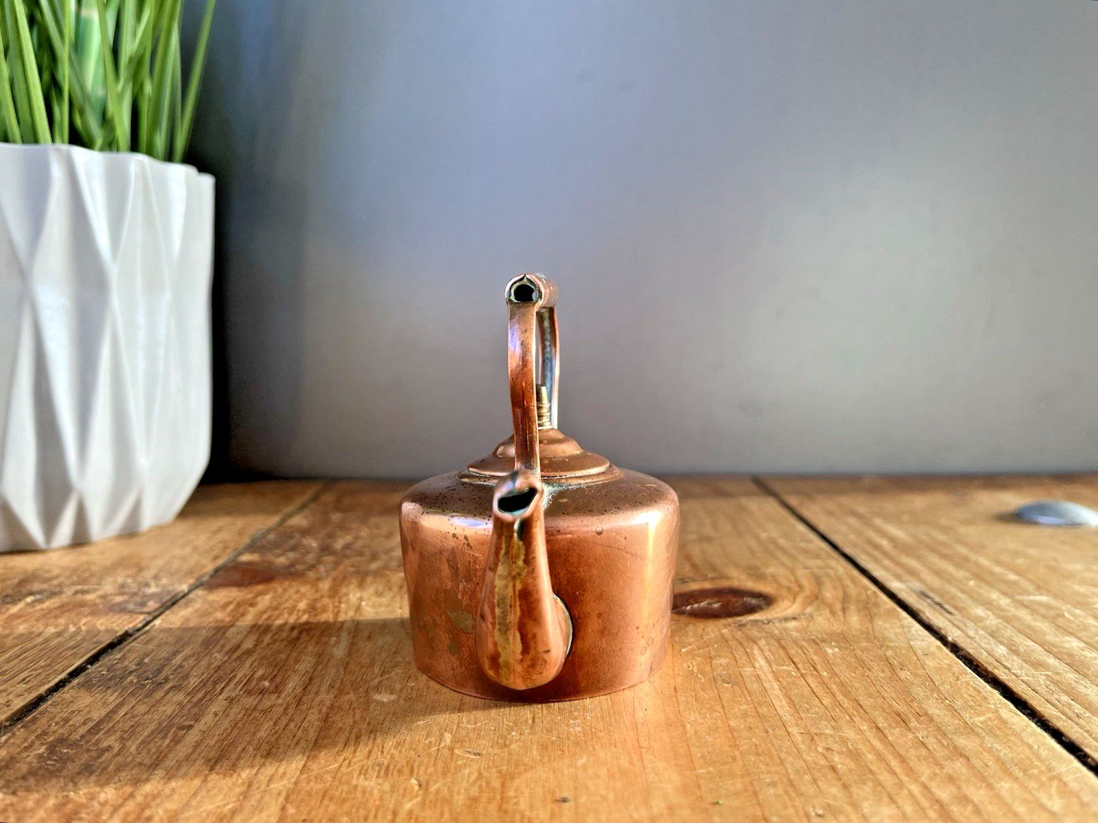 Antique Victorian Miniature Salesmans Sample English Copper Fireside Kettle 19th photo for sale