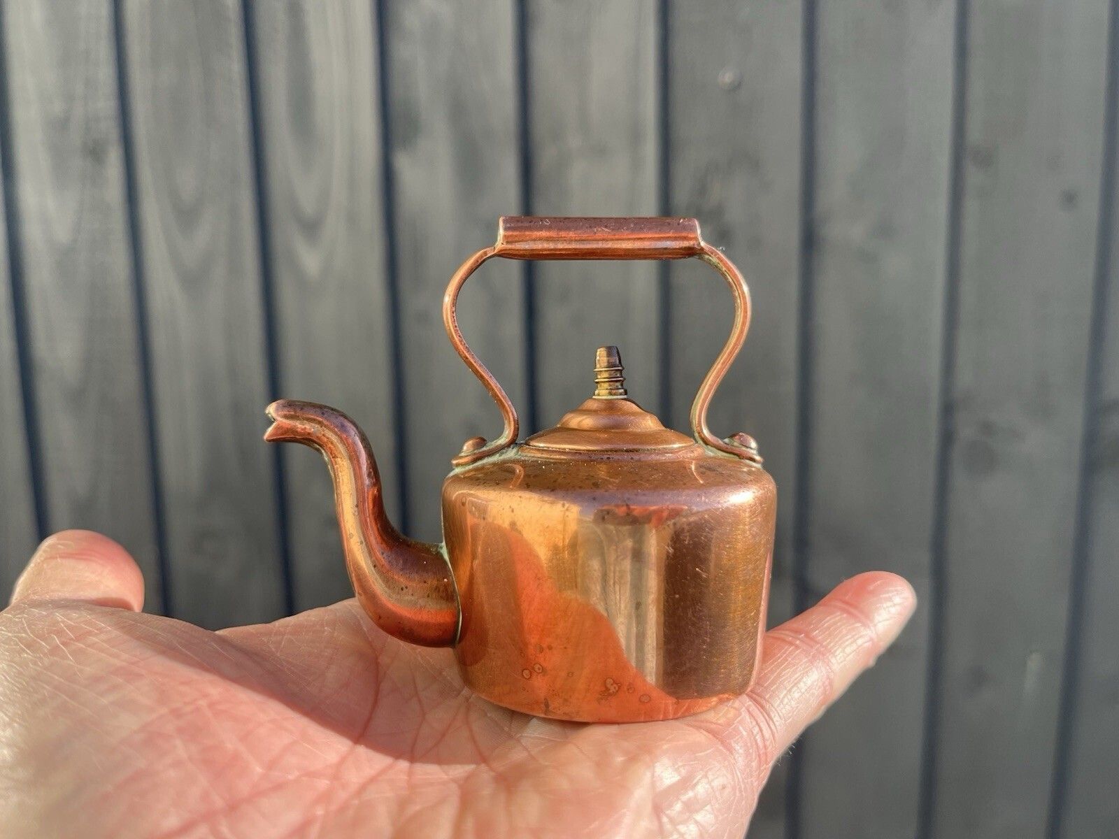 55.0 Antique Victorian Miniature Salesmans Sample English Copper Fireside Kettle 19th photo