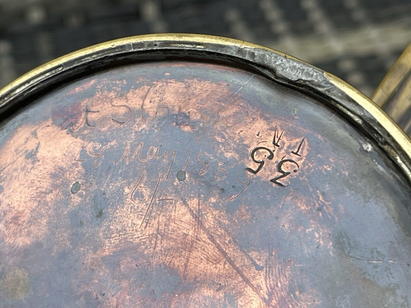 photo furniture Antique Victorian Copper & Brass Milk Dairy Bucket / Watering Can Jug For Plants