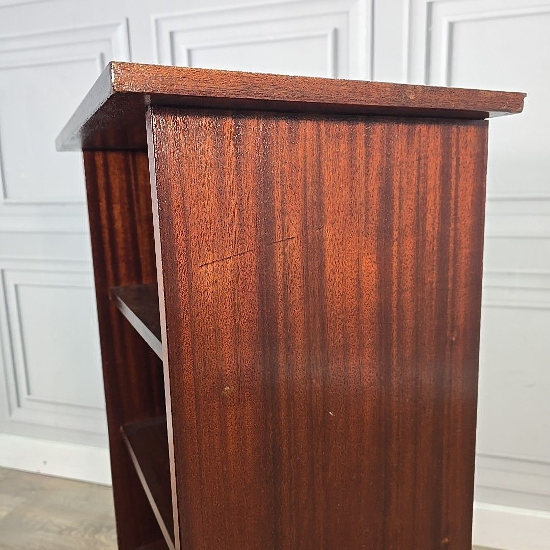 photo buy Vintage Narrow Bookcase Shelf Mahogany Veneer Open Shelves Retro Office Filing
