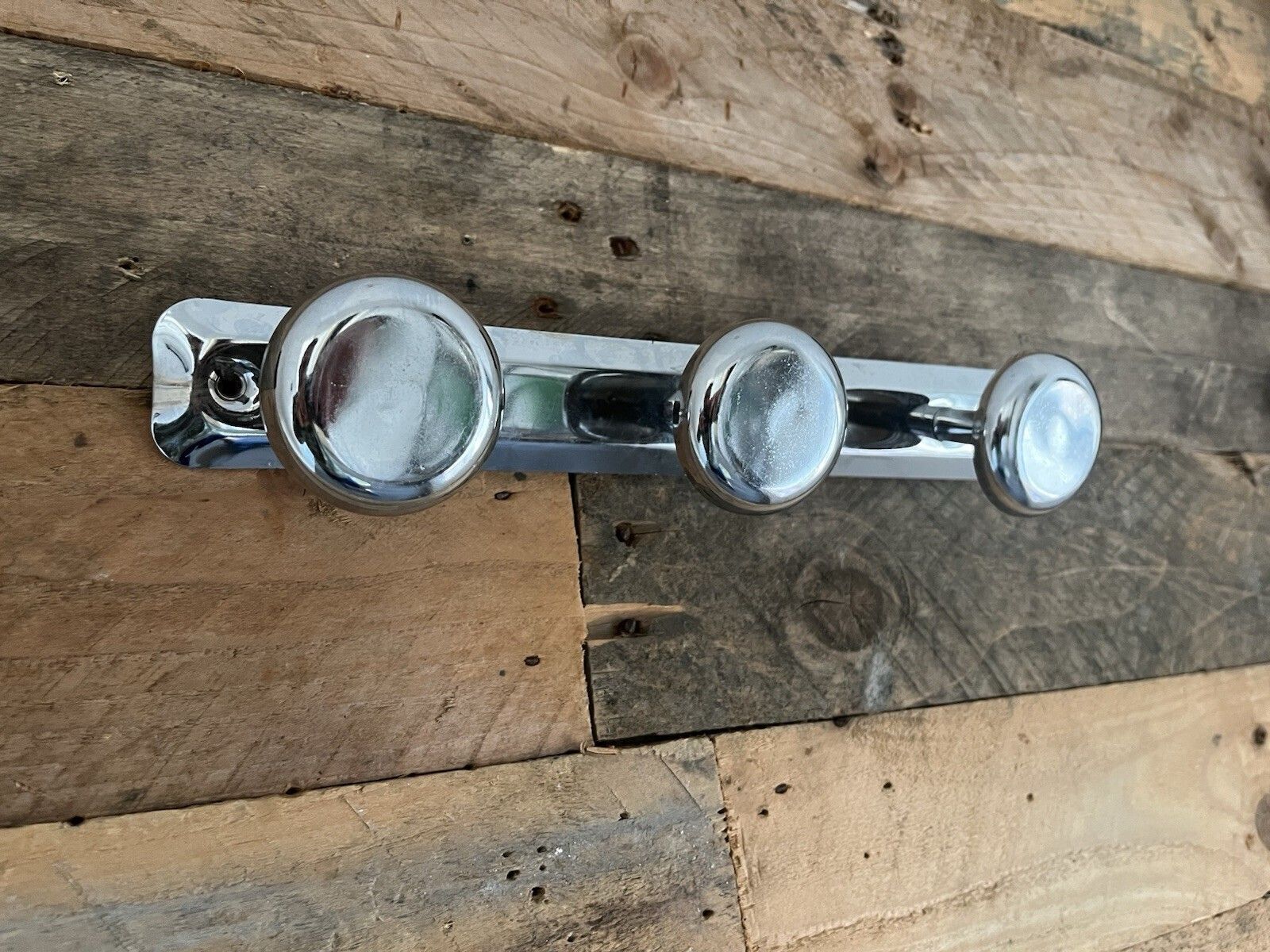 1960's Mid Century French 3 Peg Chrome Coat Hat Hook Stand Retro Sputnik Atomic photo for sale