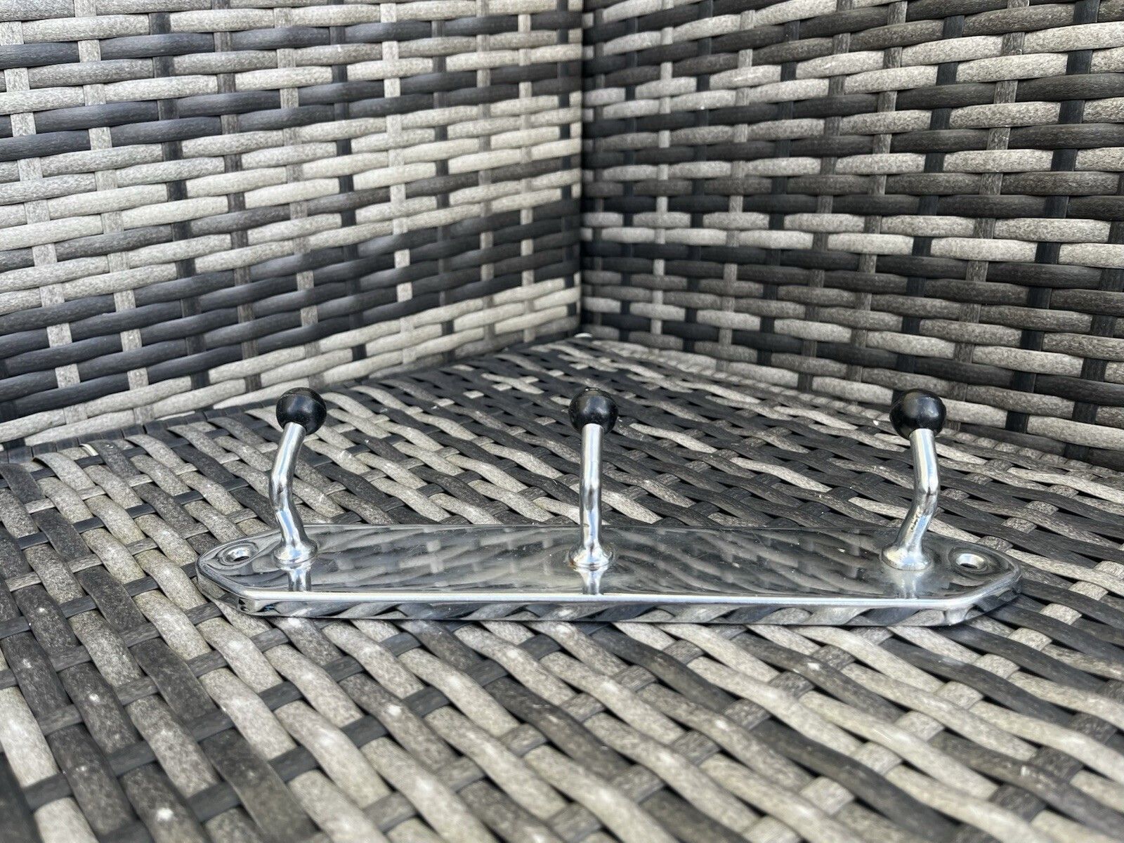 photo for sale 1950's Mid Century French 3 Peg Chrome Sputnik Atomic Coat Hat Hook Stand Retro