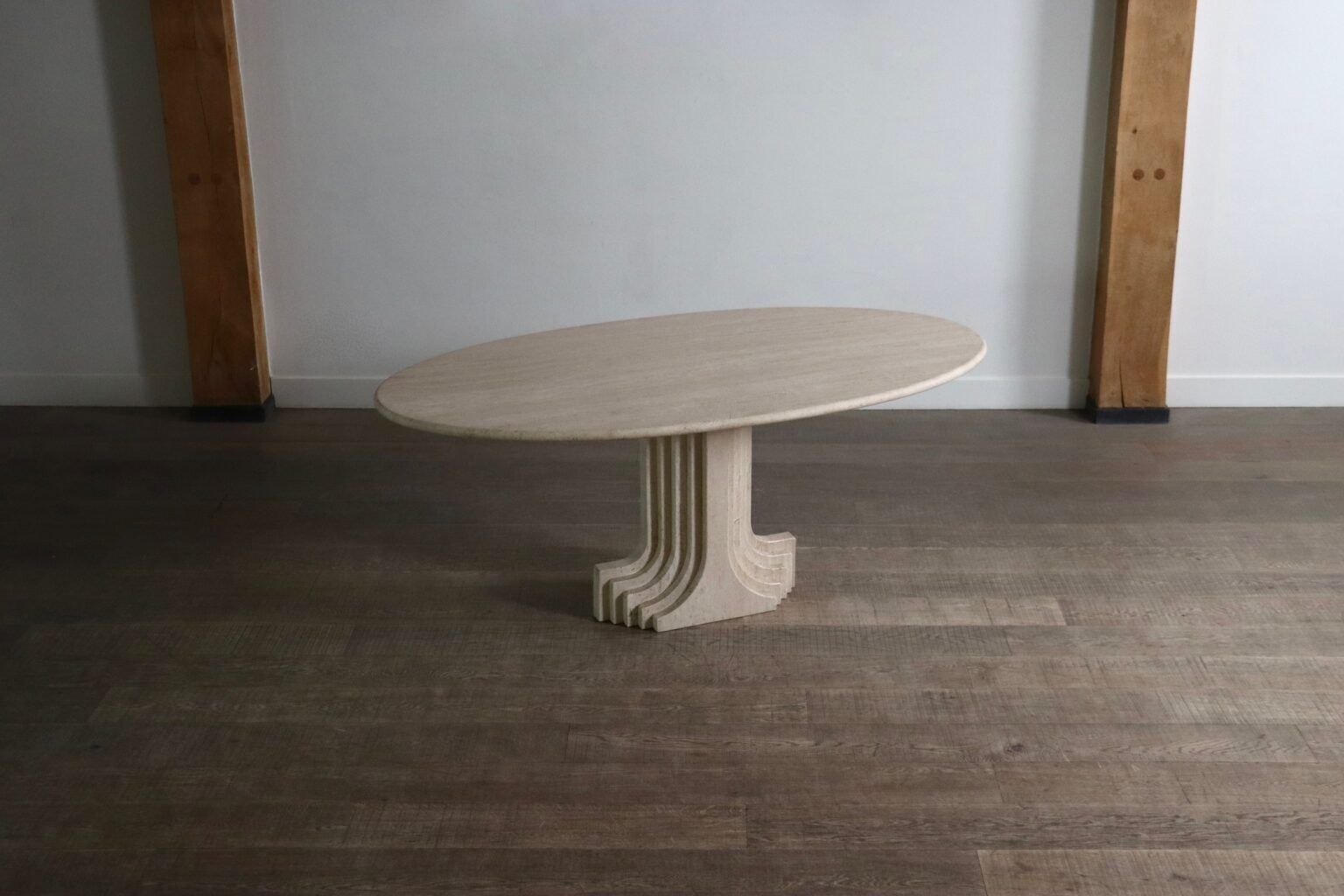 ‘Argo’ Oval Dining Table In Travertine By Carlo Scarpa For Simon Gavina, 1970s