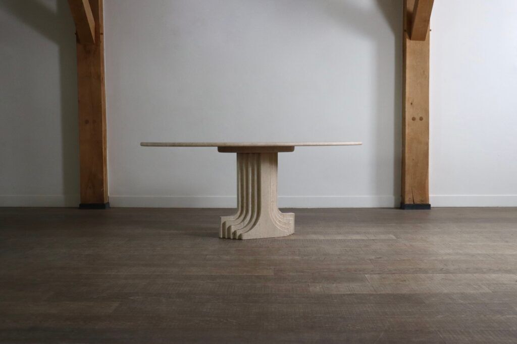 photo furniture ‘Argo’ Oval Dining Table In Travertine By Carlo Scarpa For Simon Gavina, 1970s