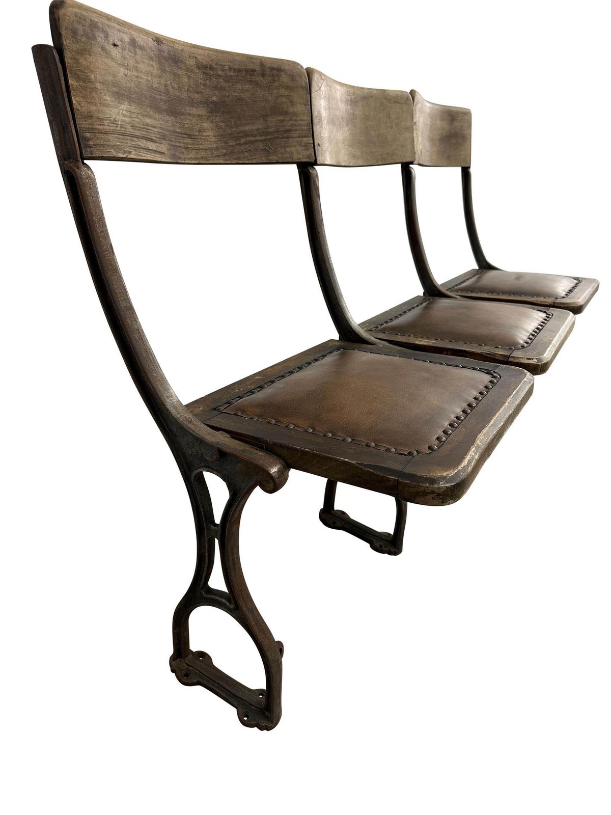 340.0 Vintage Set Of 3 Folding Cinema Chairs   Art Deco Opera Theatre Seats With Cast Iron Frame photo