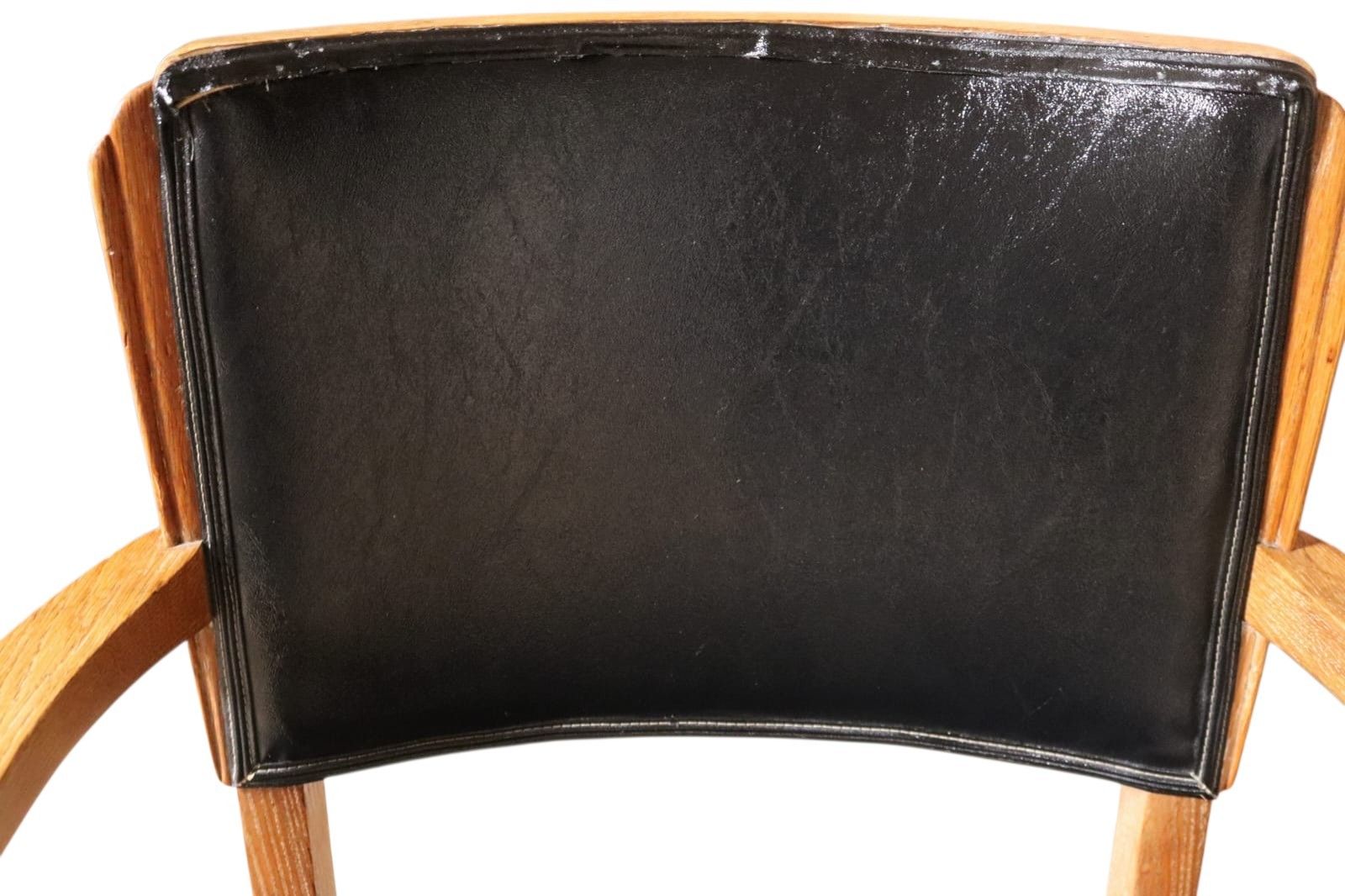 ​Art Deco Oak Desk Chair Heal’s Style 1930s Library Armchair Black Vinyl Office photo 125.0