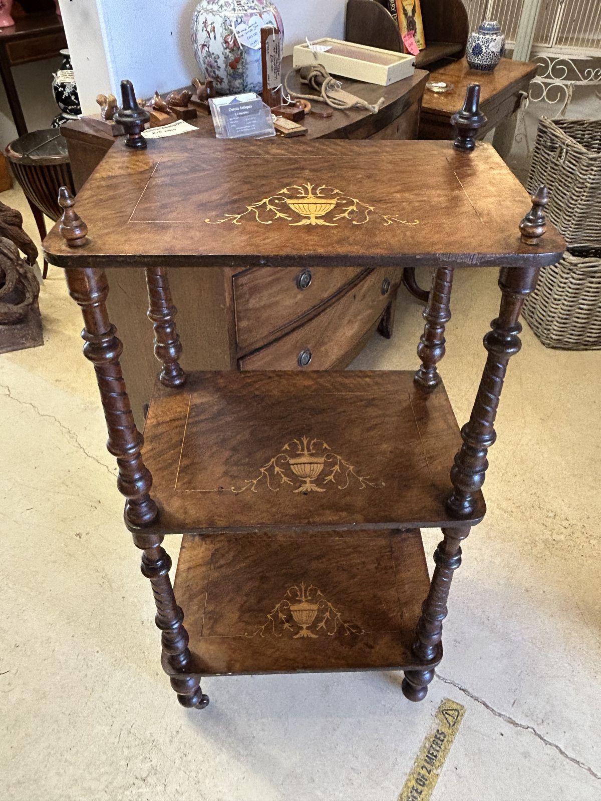 Antique Inlaid Mahogany What Not On Castors photo furniture