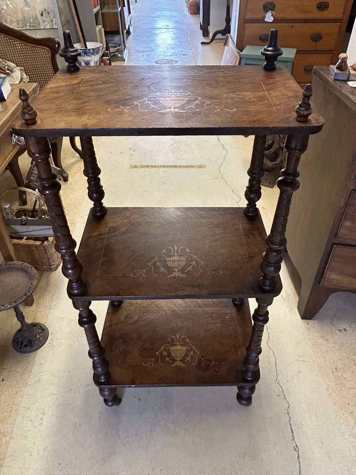 Antique Inlaid Mahogany What Not On Castors photo for sale