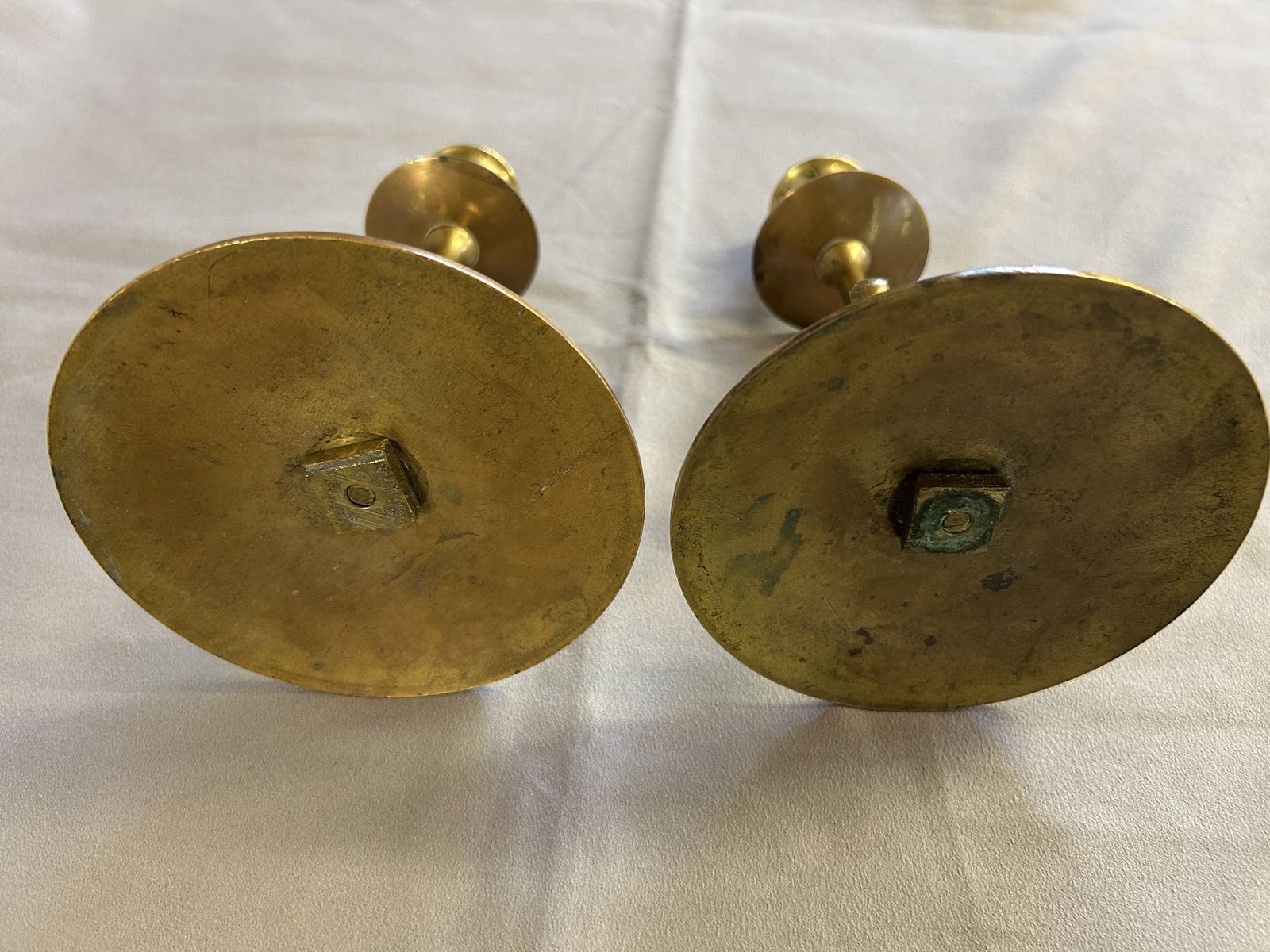Pair Victorian Brass & Enamel Candlesticks   'Greek Key Design' photo buy