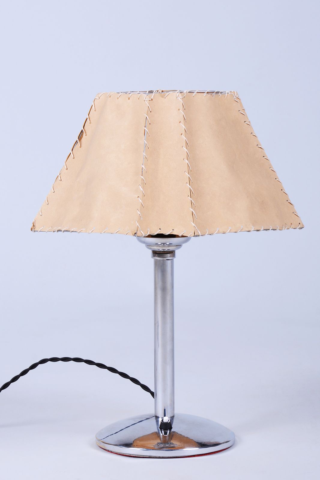 Restored Bauhaus Table Lamp, Chrome Plated Steel, Parchment, Czech, 1930s