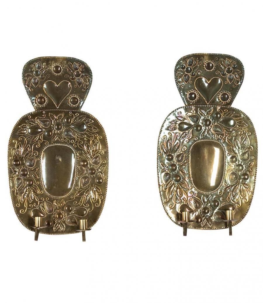 Pair Of 19th Century Swedish Pressed Brass Wall Sconces