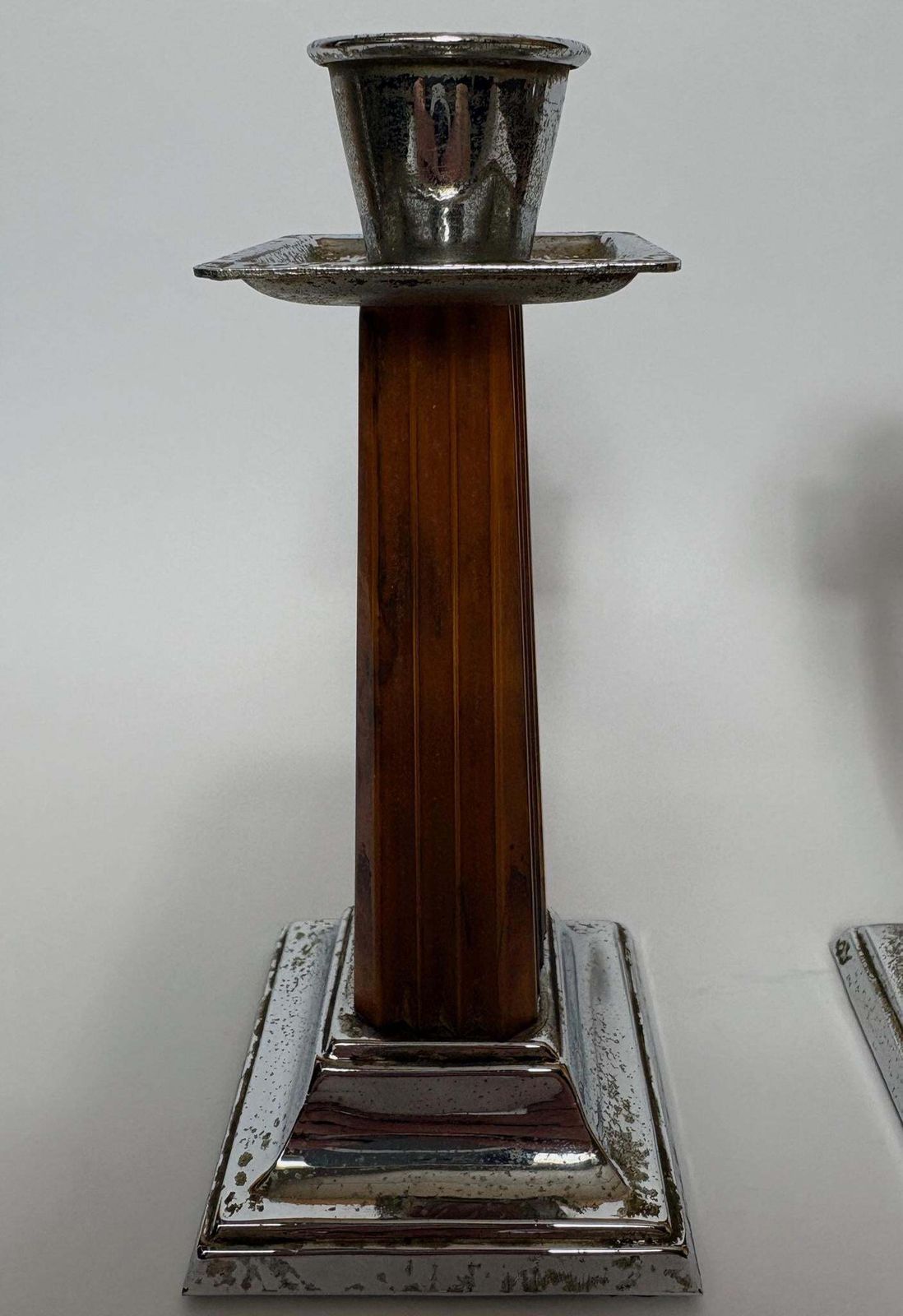 Pair Of Art Deco Bakelite & Silver‑Plate Candlesticks, 1930s, 15cm High photo for sale