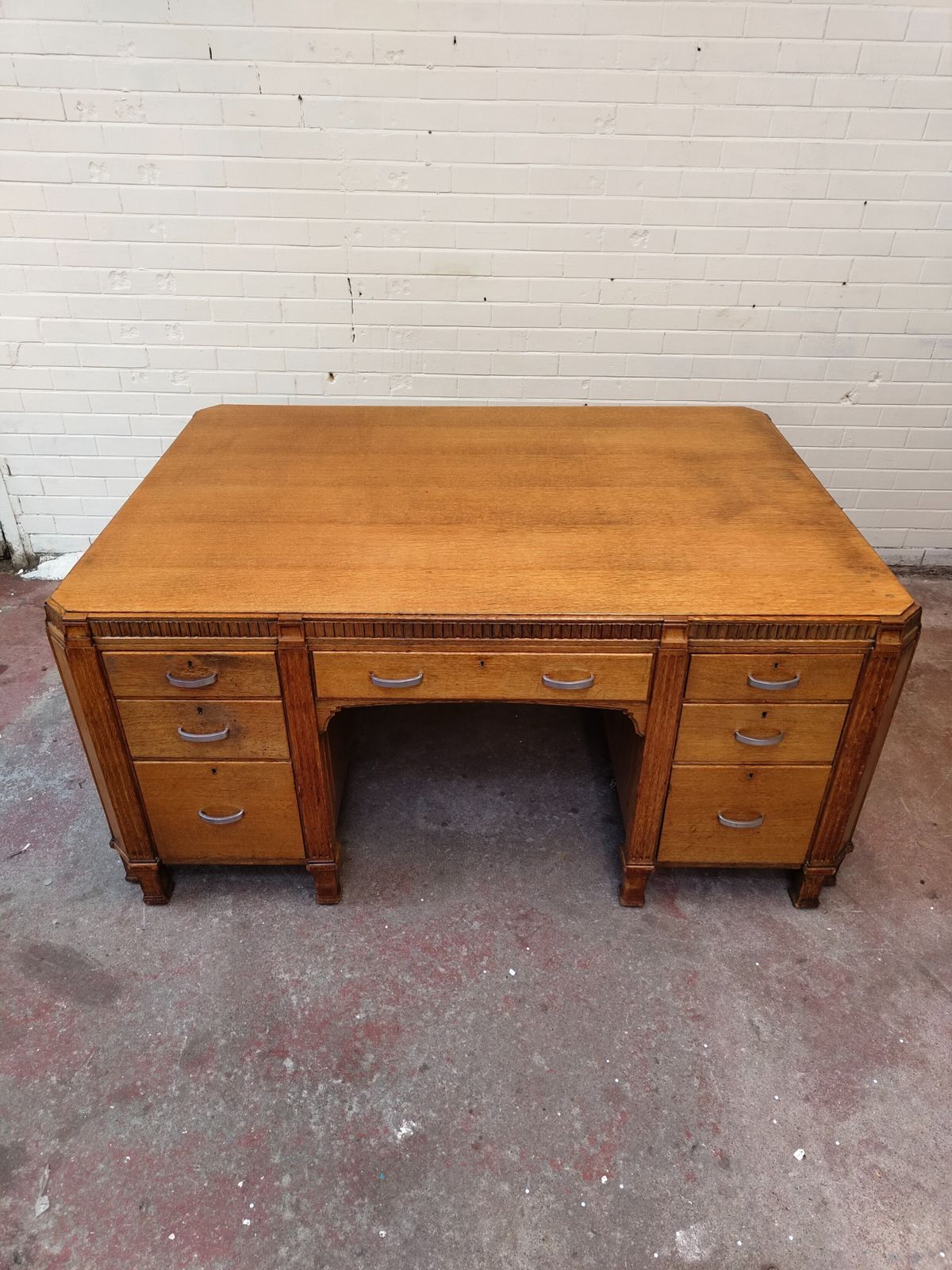 Imposing Golden Oak Art Deco Partners Desk By Waring & Gillows photo buy