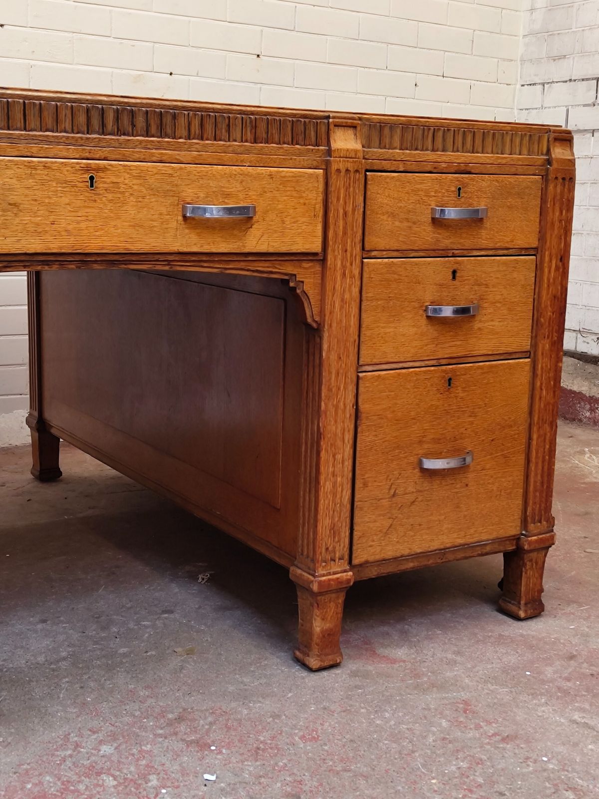 Furniture Imposing Golden Oak Art Deco Partners Desk By Waring & Gillows photo