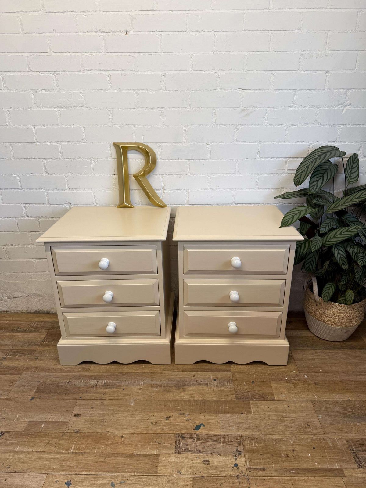 Pair Of Painted Pine Bedside Tables Solid Pine | Farrow & Ball Joa’s White photo for sale