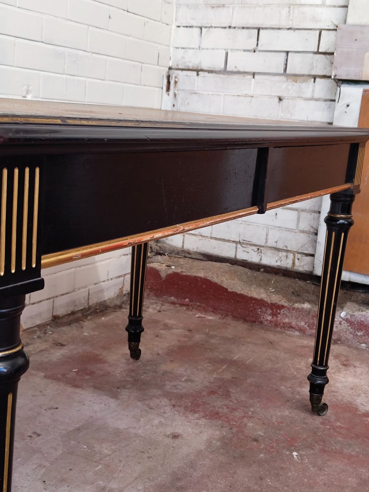 Antique Victorian English Aesthetic Movement Ebonised Leather Top Library Writing Table photo furniture